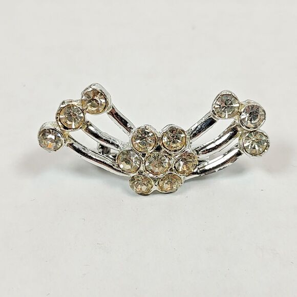 VTG Art Deco Silver Tone Metal Glass Rhinestone Cluster Brooch Lapel Pin Flower - Picture 8 of 16